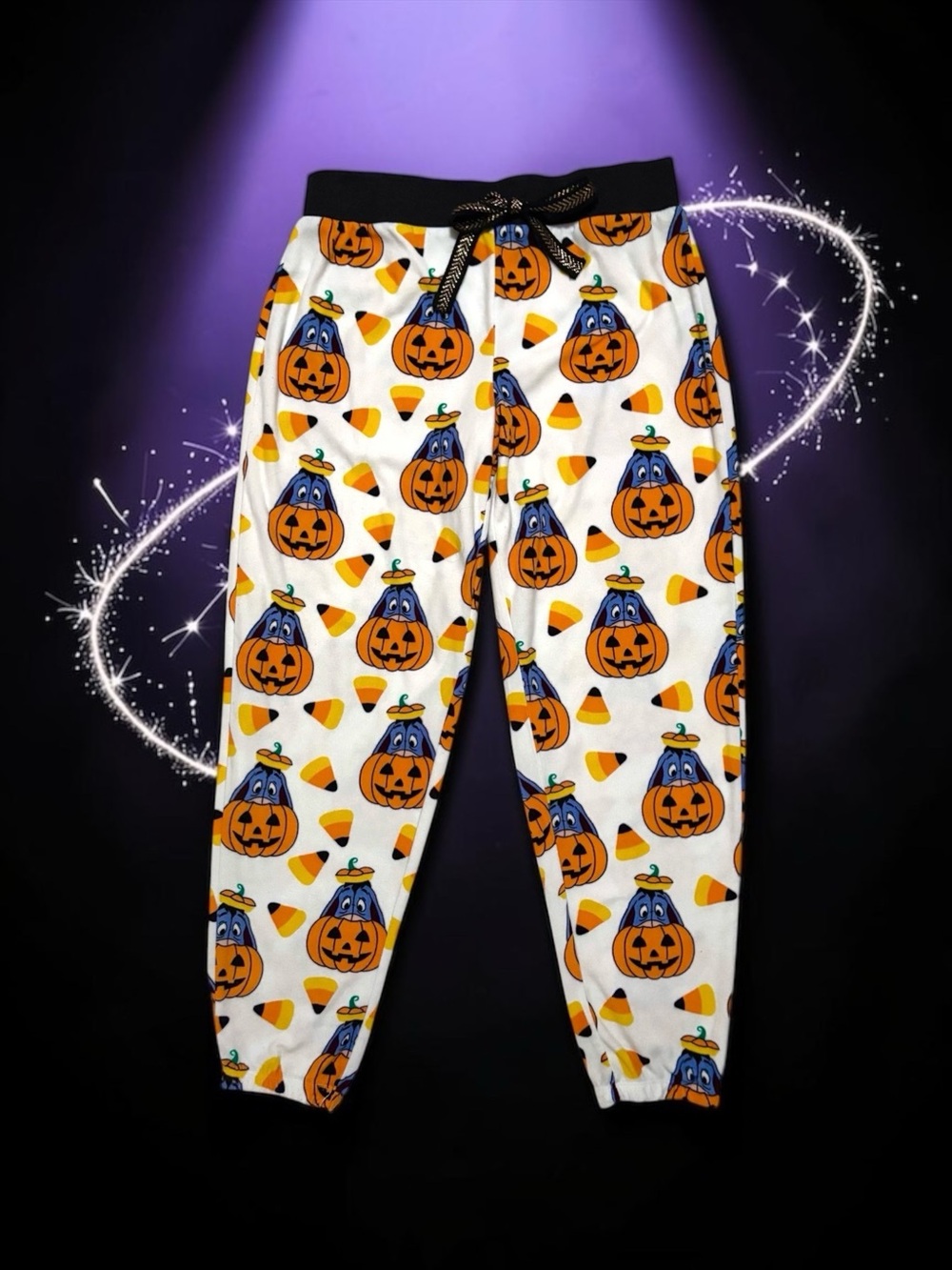 Disney Eeyore Pumpkin Candy Corn Fleece Jogger Pajama Pants — Women’s Small (4–6